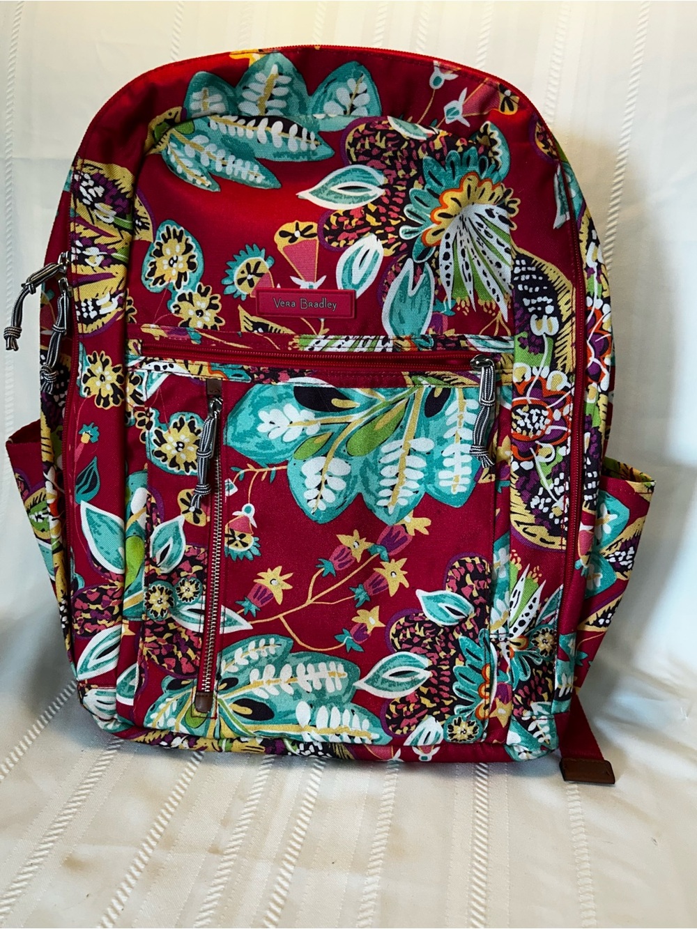 Vera Bradley Lighten Up Grand Backpack Rumba Botanical Bag Red Green Teal Purple